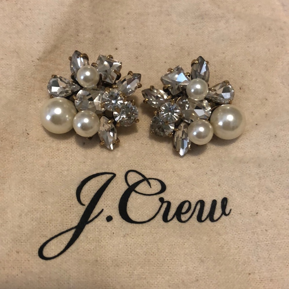 Jcrew statement pearl & crystal stud earrings